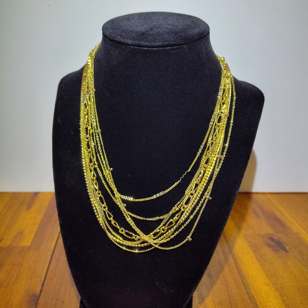 8 Gold toned necklaces lot fashion jewelry costume dress up props